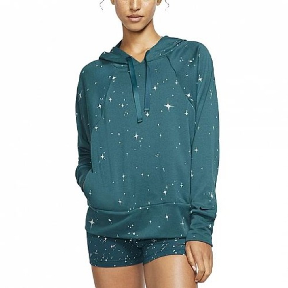 Nike Dri-Fit Get Fit Star Print Hoodie Womens Medium Teal Sweatshirt CJ0008-347
